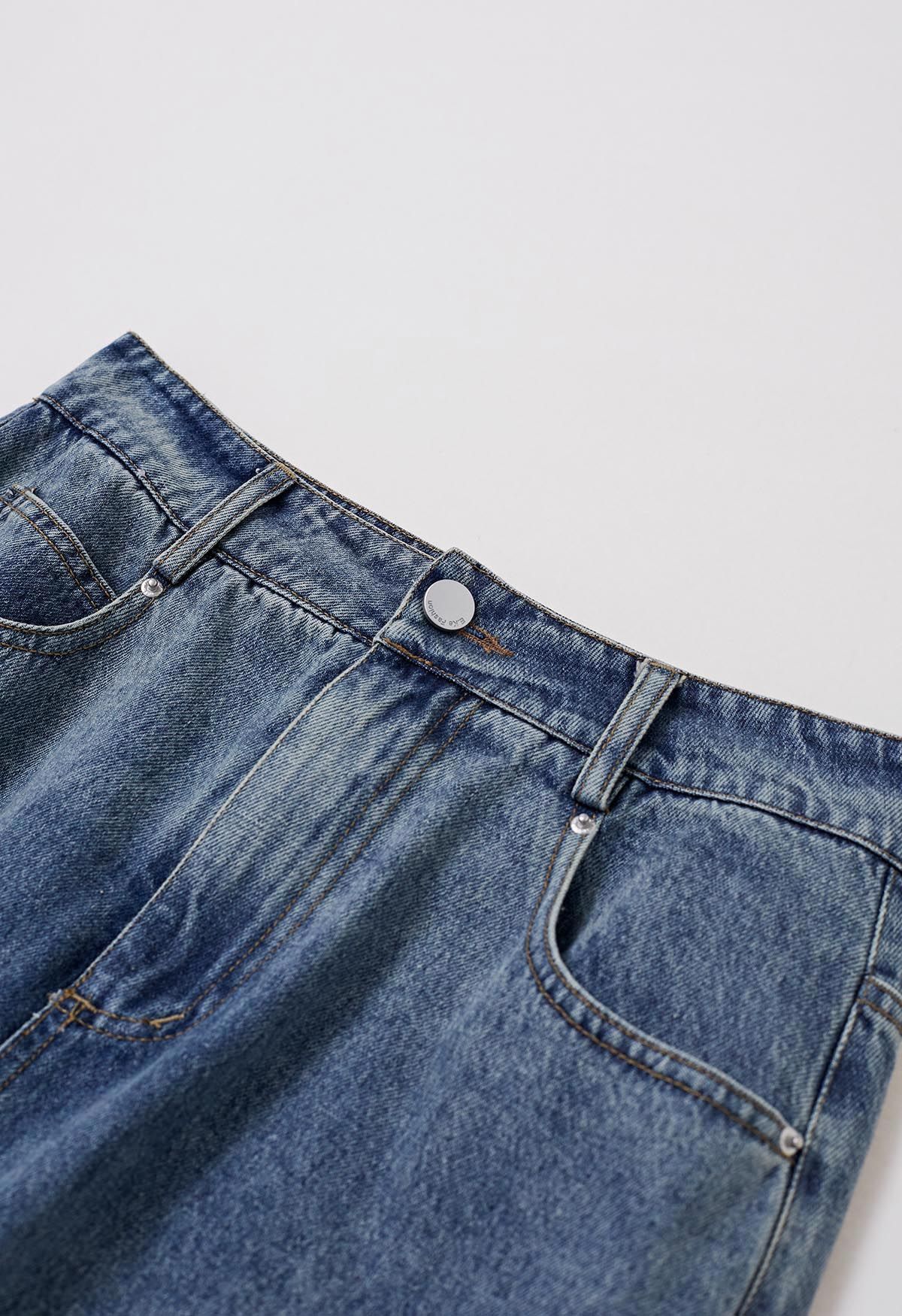 تنورة جينز عالية الانقسام من Weekend Vibes باللون الأزرق