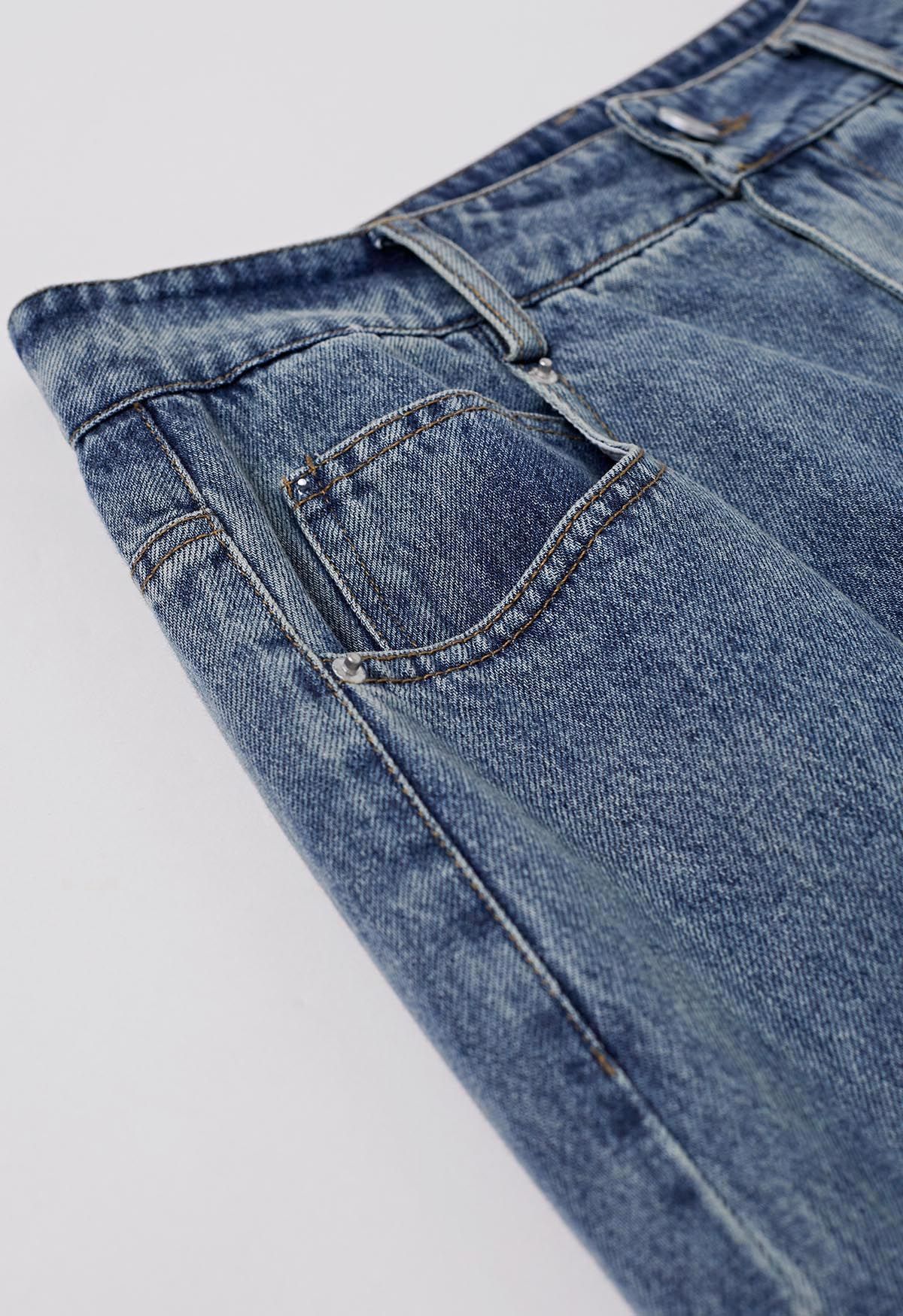 تنورة جينز عالية الانقسام من Weekend Vibes باللون الأزرق