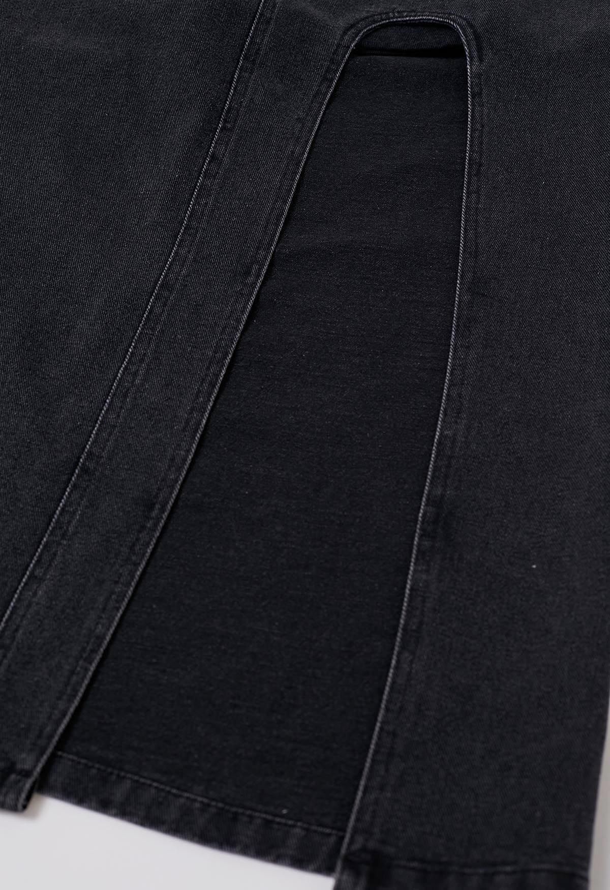 تنورة جينز عالية الانقسام من Weekend Vibes باللون الأسود