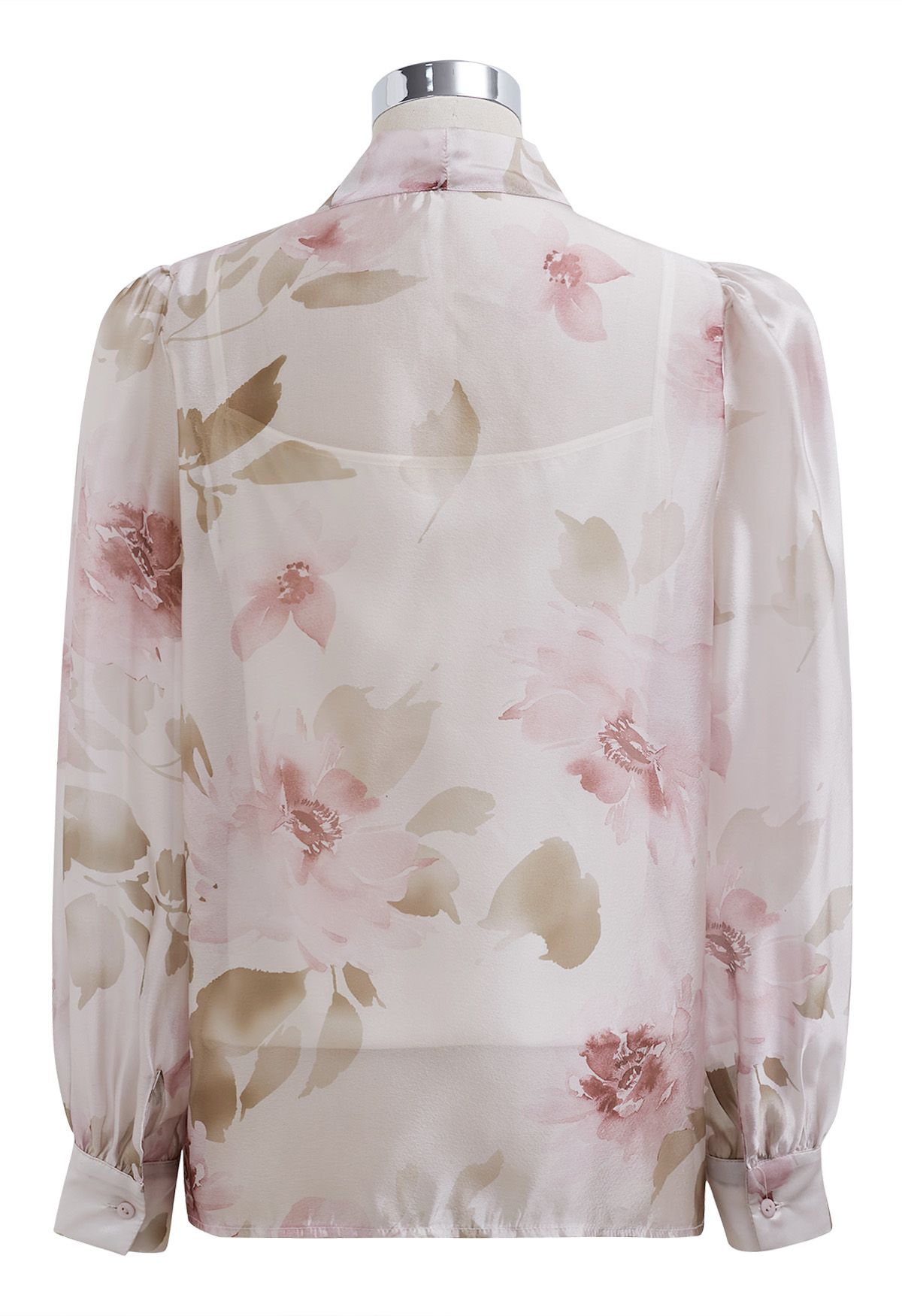 قميص شفاف بعقدة زهور بألوان مائية ساحرة باللون الوردي