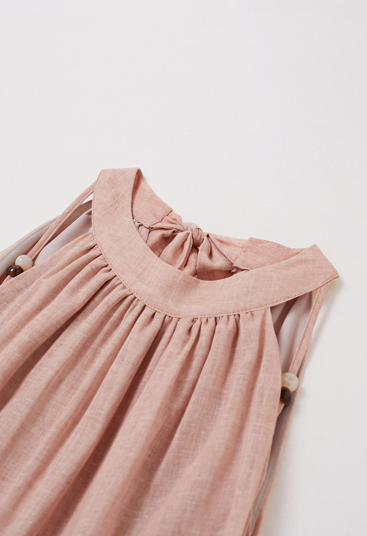 مطرز فستان الرسن التعادل الرقبة باللون الوردي