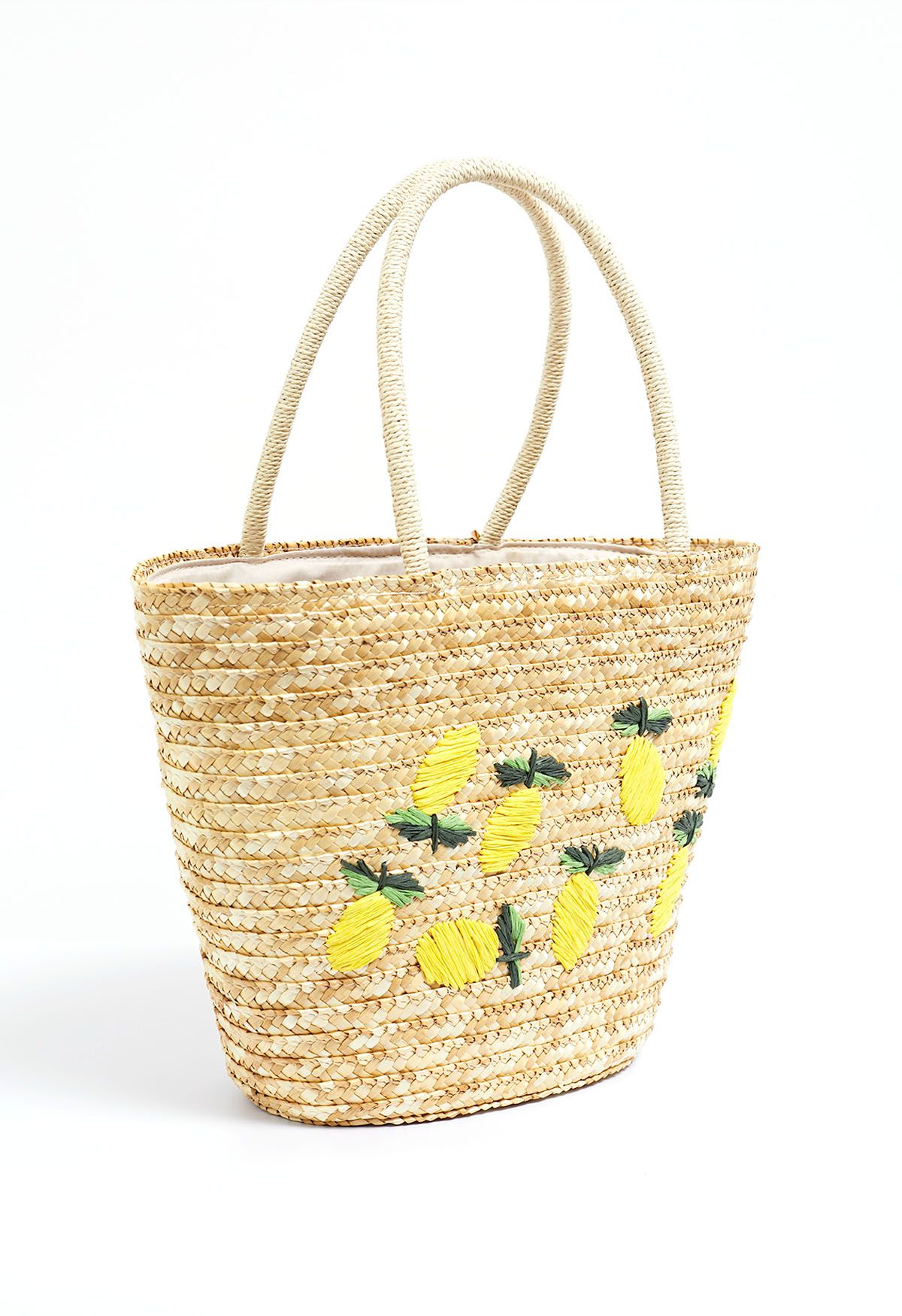 حقيبة شاطئ مصنوعة يدويًا من القش المنسوج بنمط الليمون