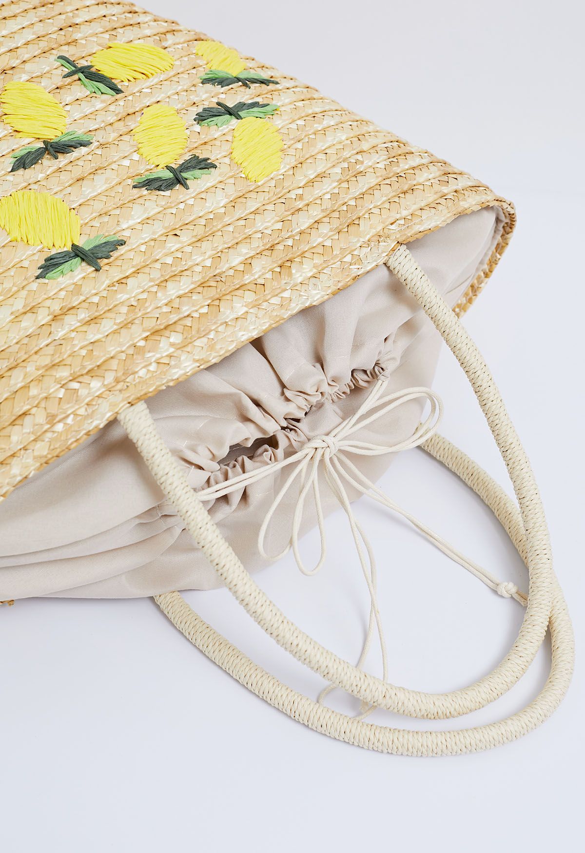 حقيبة شاطئ مصنوعة يدويًا من القش المنسوج بنمط الليمون