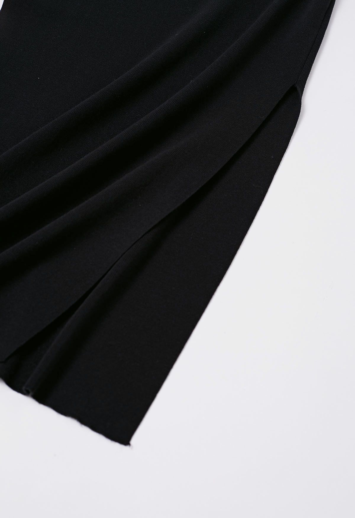 الجانب BOWKNOT العنق Bodycon فستان متماسكة باللون الأسود