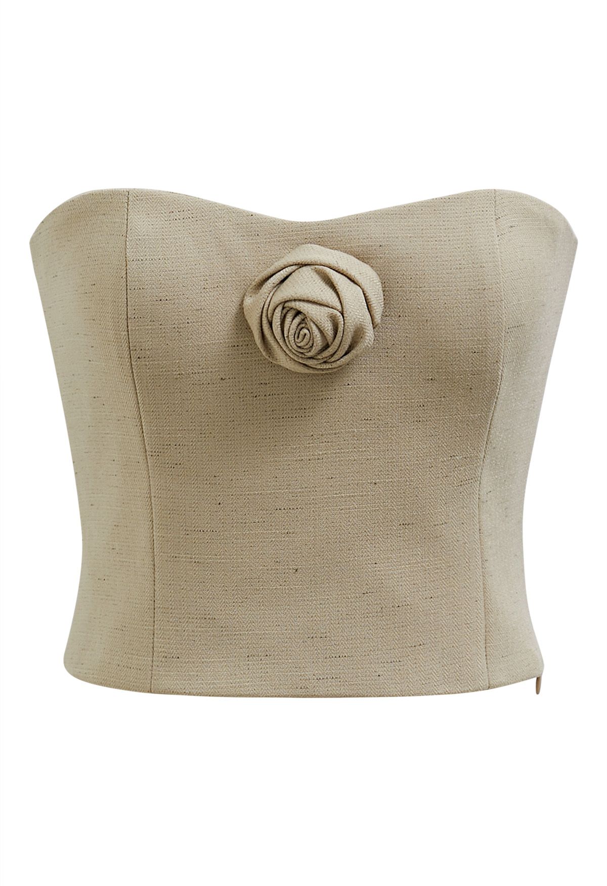 3D Rose Shired Back Tube Top باللون البني الفاتح