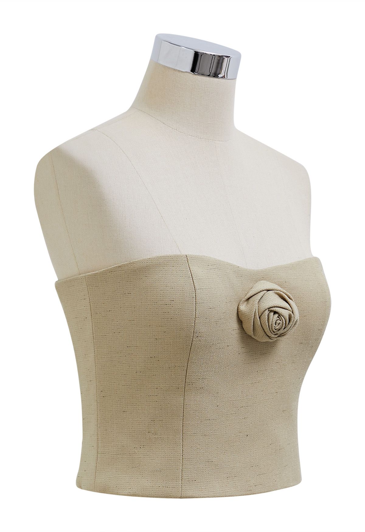 3D Rose Shired Back Tube Top باللون البني الفاتح