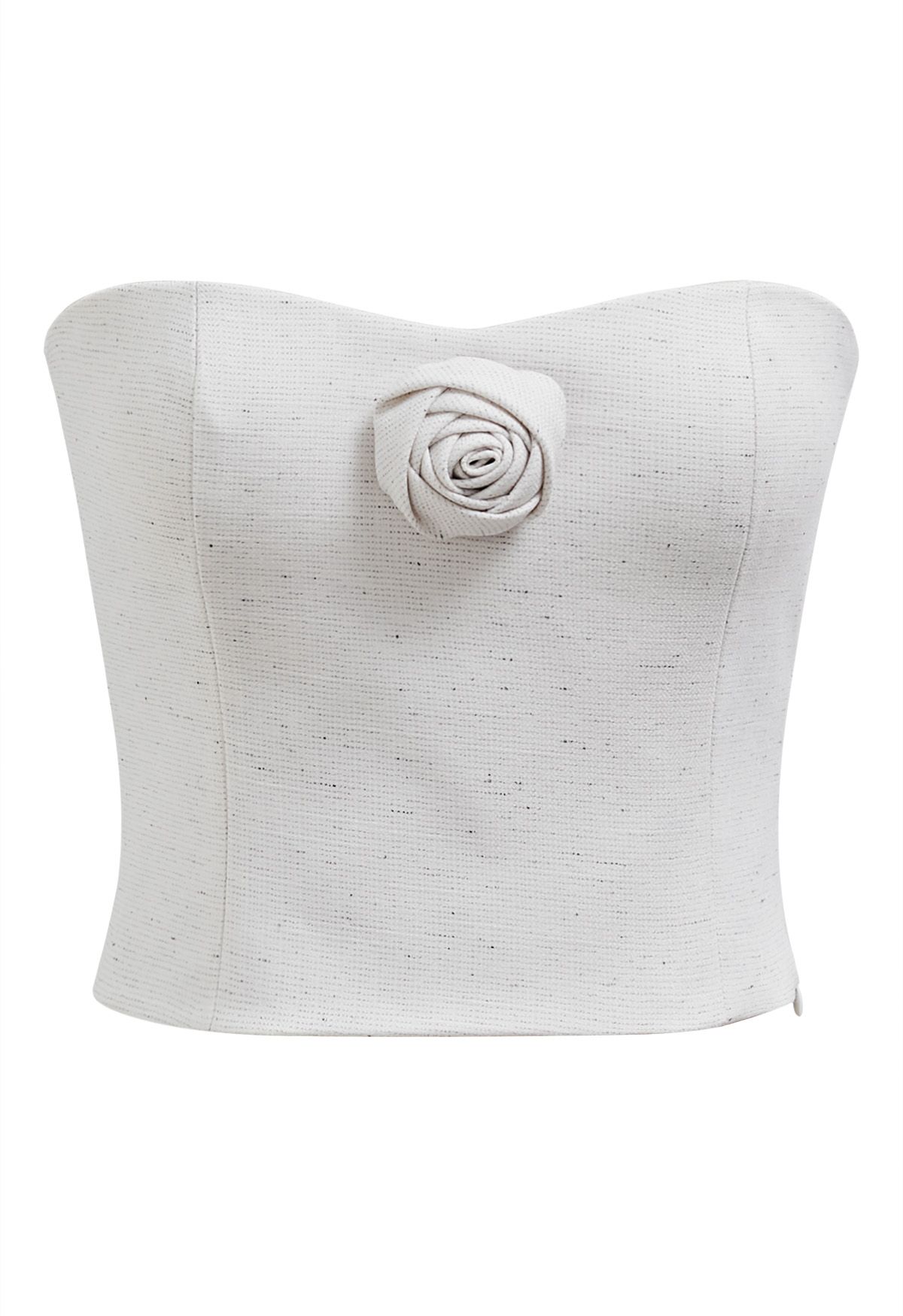 3D Rose Shired Back Tube Top باللون العاجي