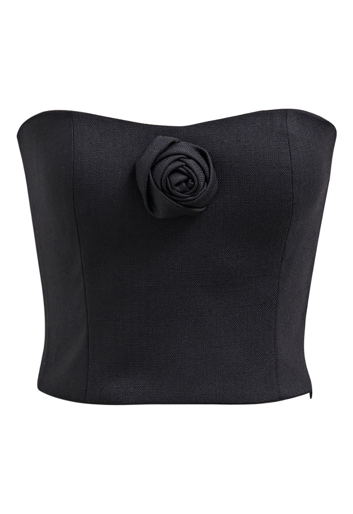 3D Rose Shired Back Tube Top باللون الأسود