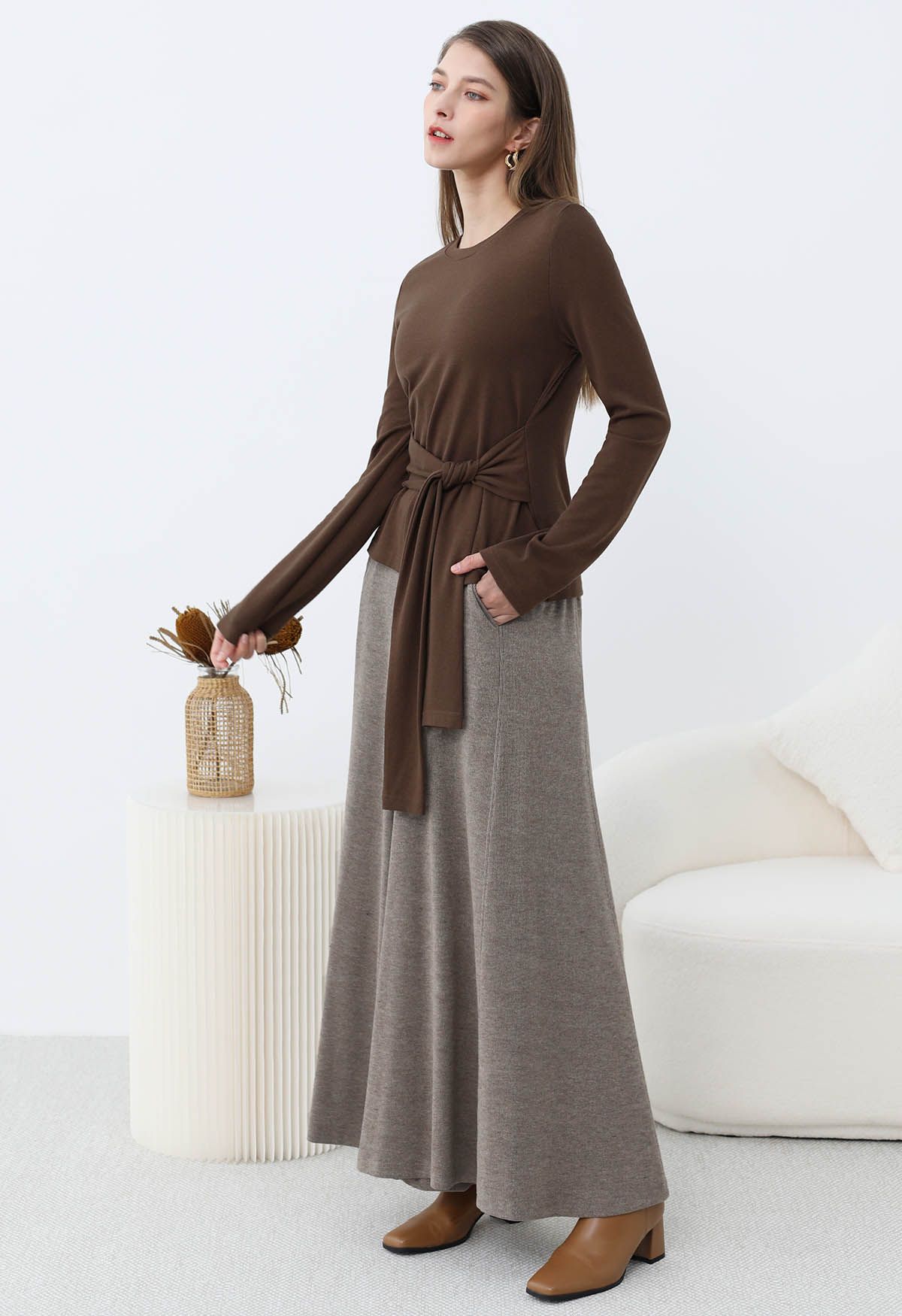 بنطال Graceful Ease Flare Leg باللون البني الفاتح