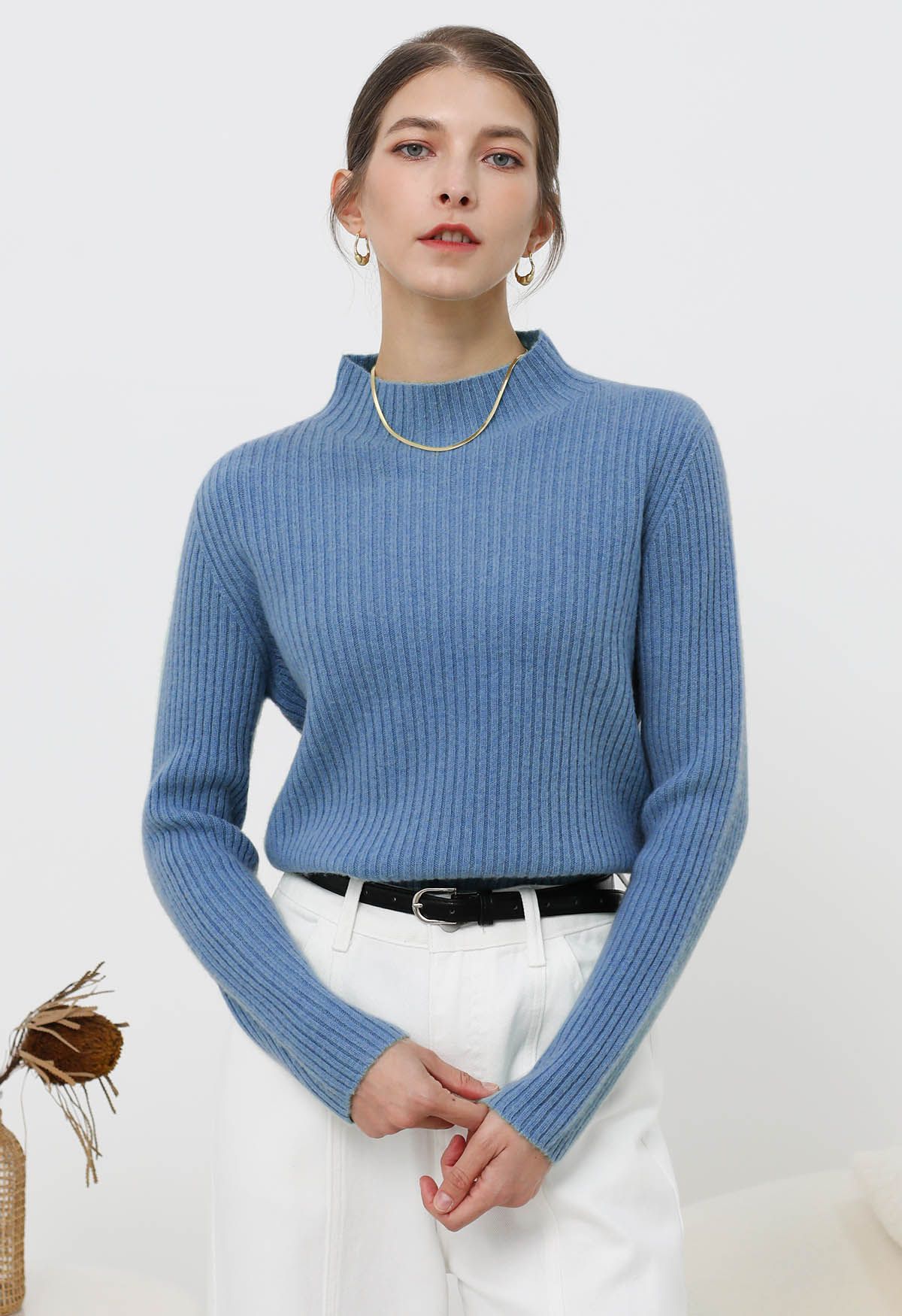 سترة صوفية Elemental Mock Neck بأكمام طويلة باللون الأزرق