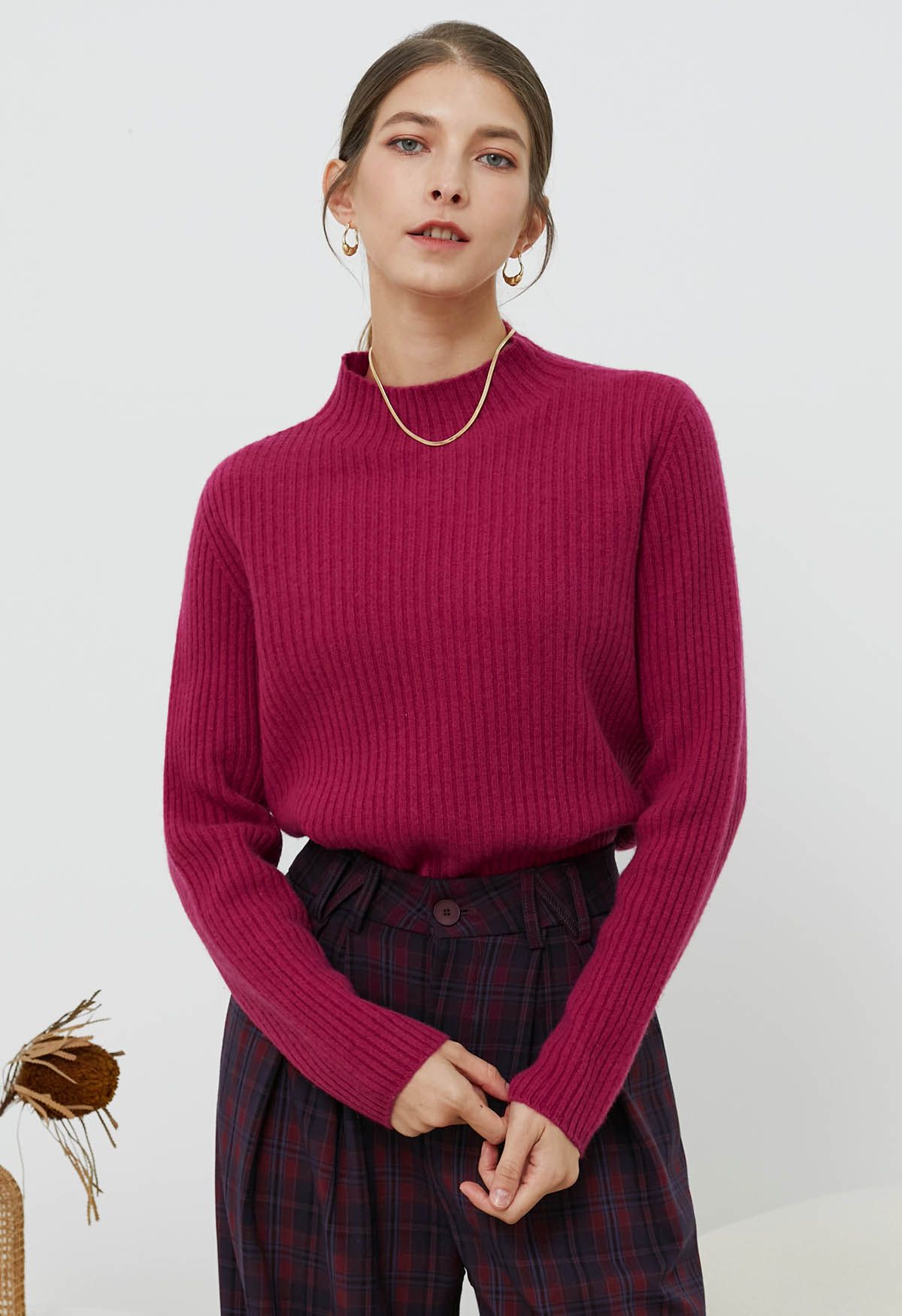 سترة صوفية Elemental Mock Neck بأكمام طويلة باللون الأرجواني