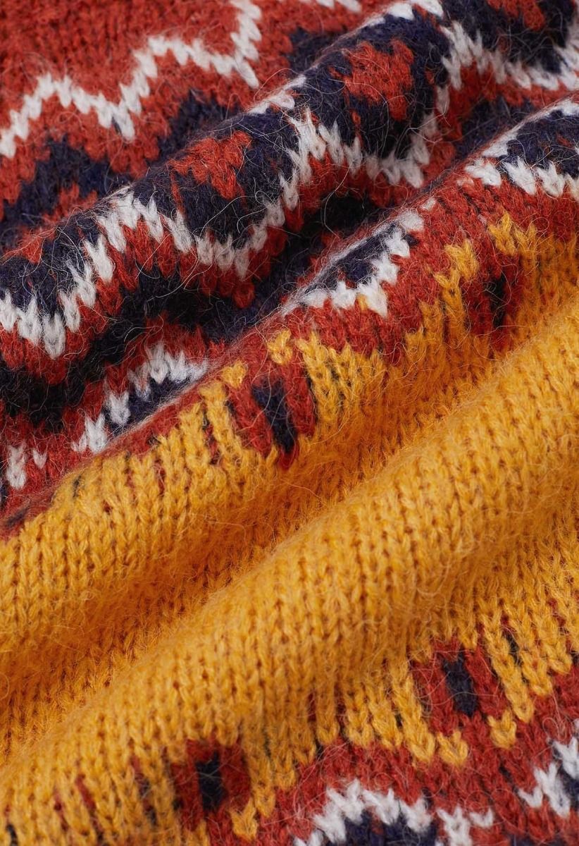 سترة محبوكة من Nordic Charm Fair Isle باللون البرتقالي