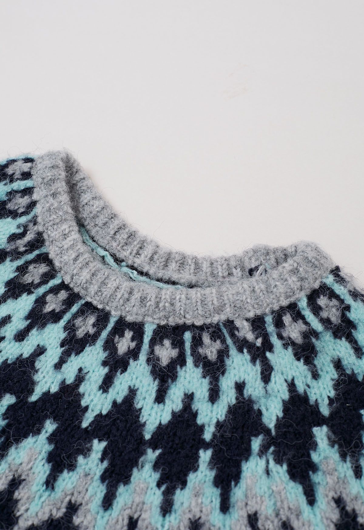 Winter Whimsy Fair Isle Ribbed Knit Sweater in Grey