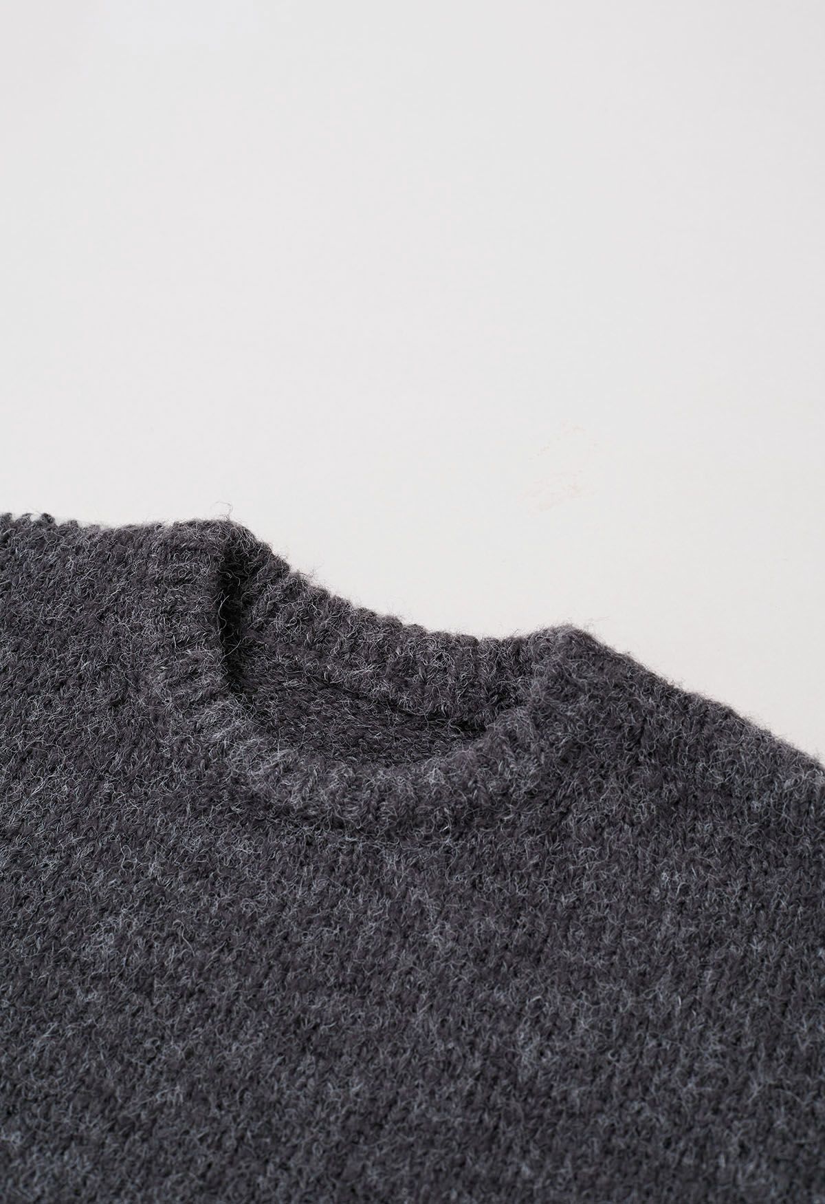 Contrast Stripe Dropped Shoulder Rib Knit Sweater in Smoke