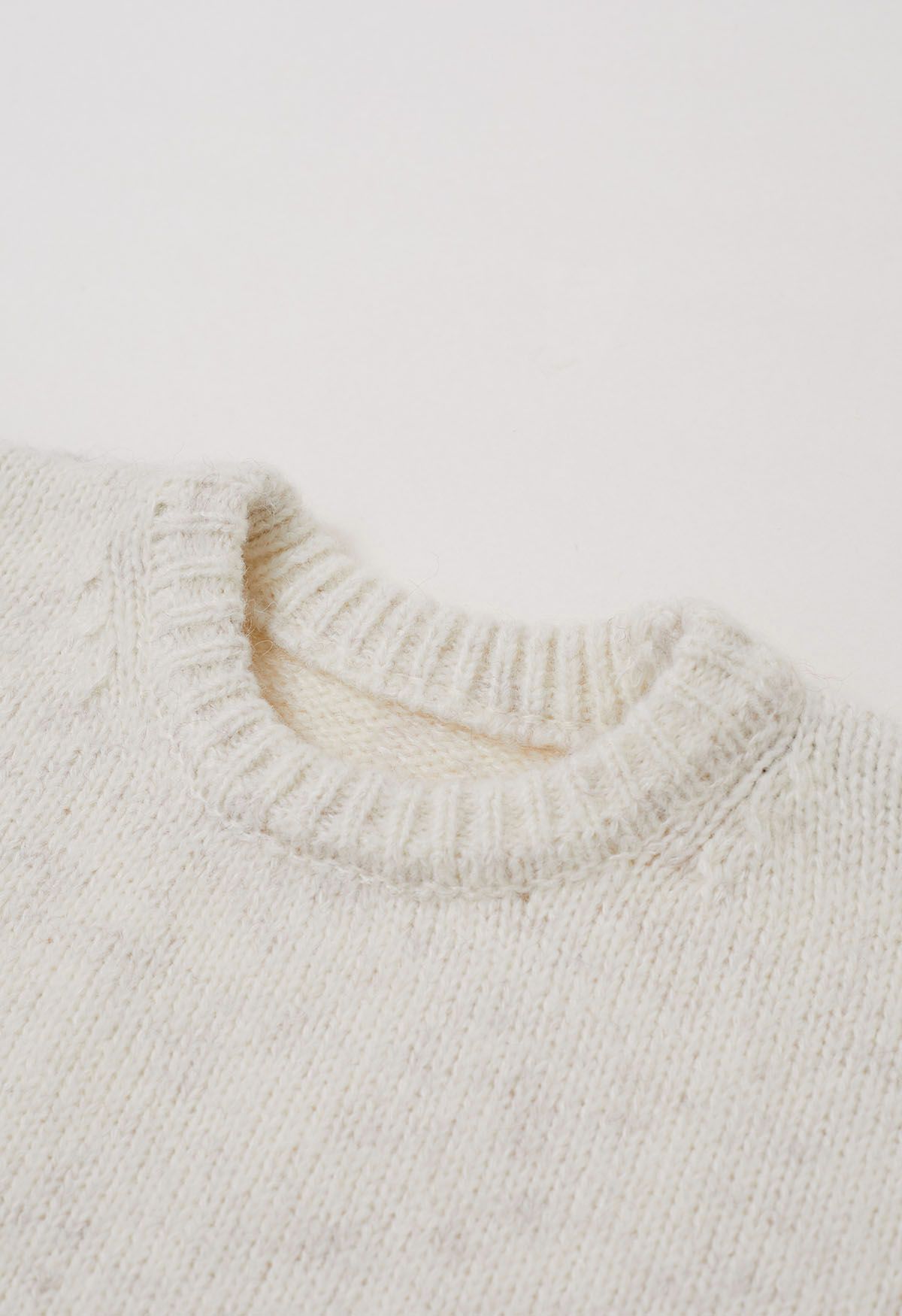 Contrast Stripe Dropped Shoulder Rib Knit Sweater in Cream