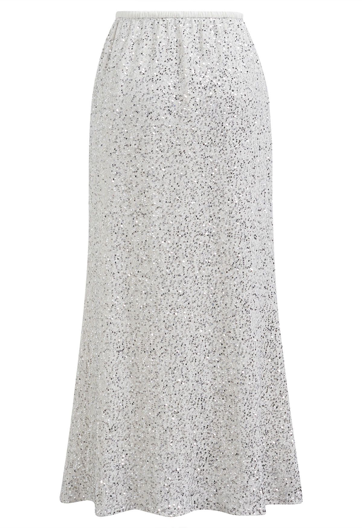 Full Sequin Mermaid Maxi Skirt in Ivory