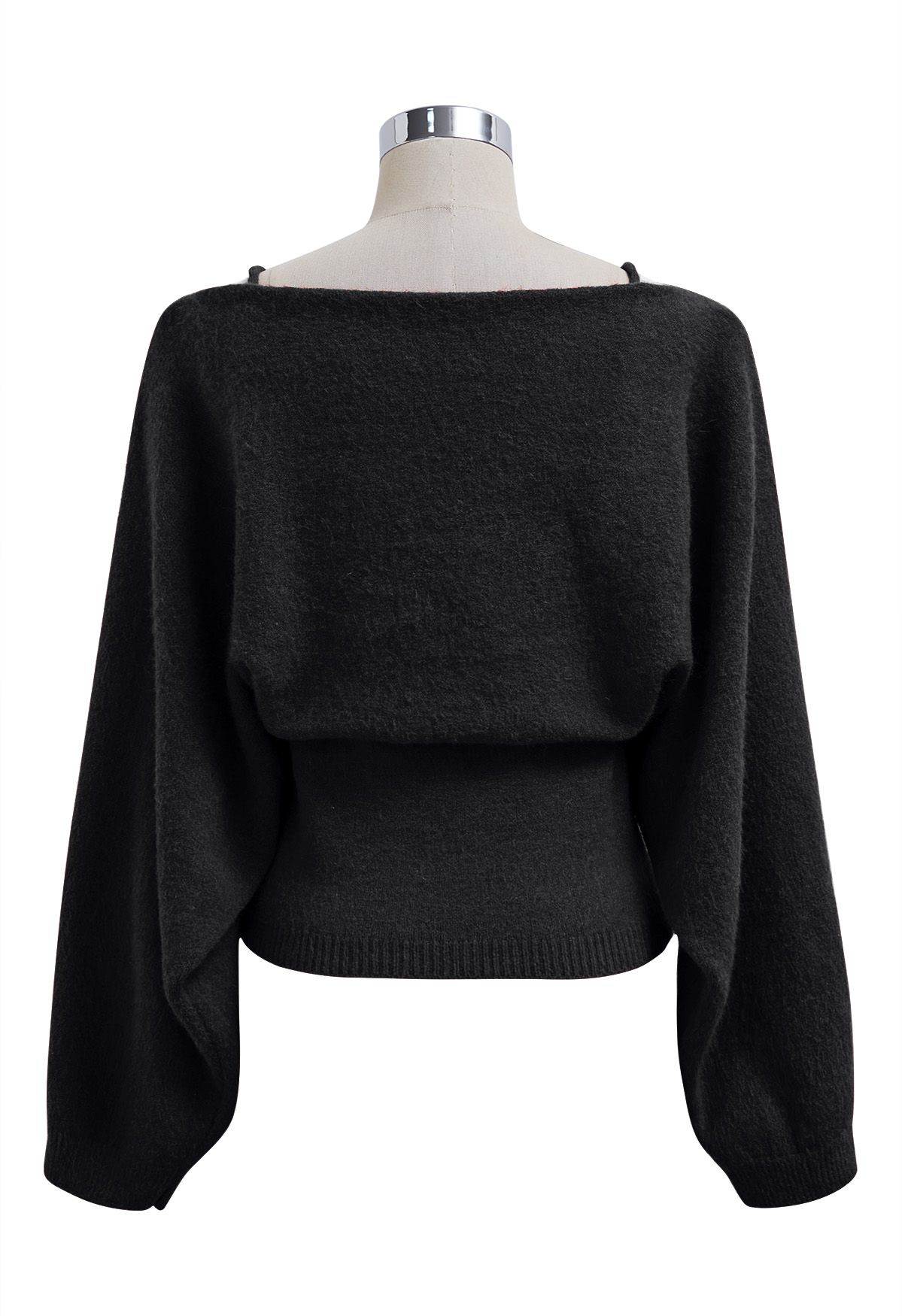 Mesmerizing Bowknot Cami Top and Sweater Set in Black