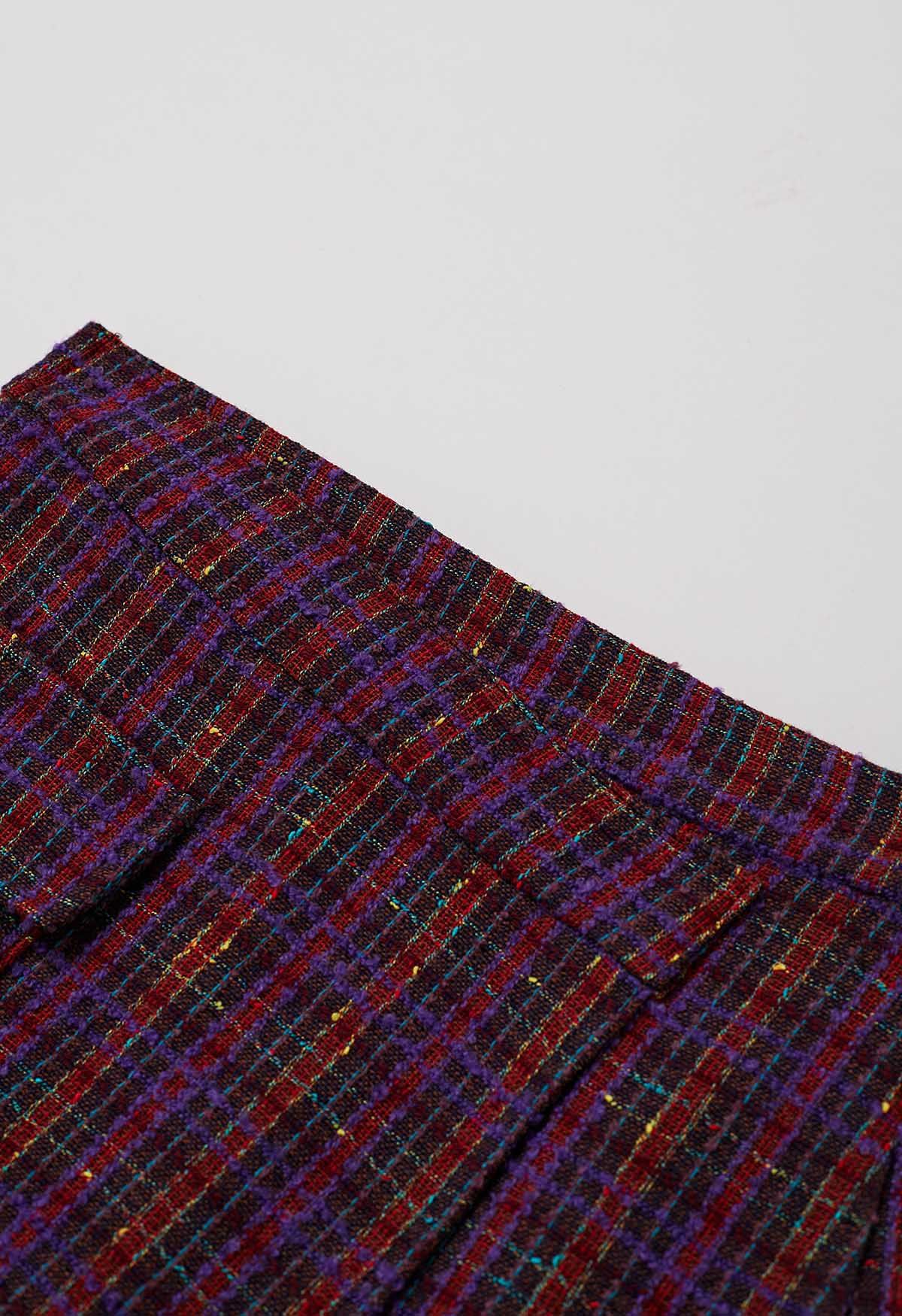 Plaid Tweed Asymmetric Mini Skirt in Purple