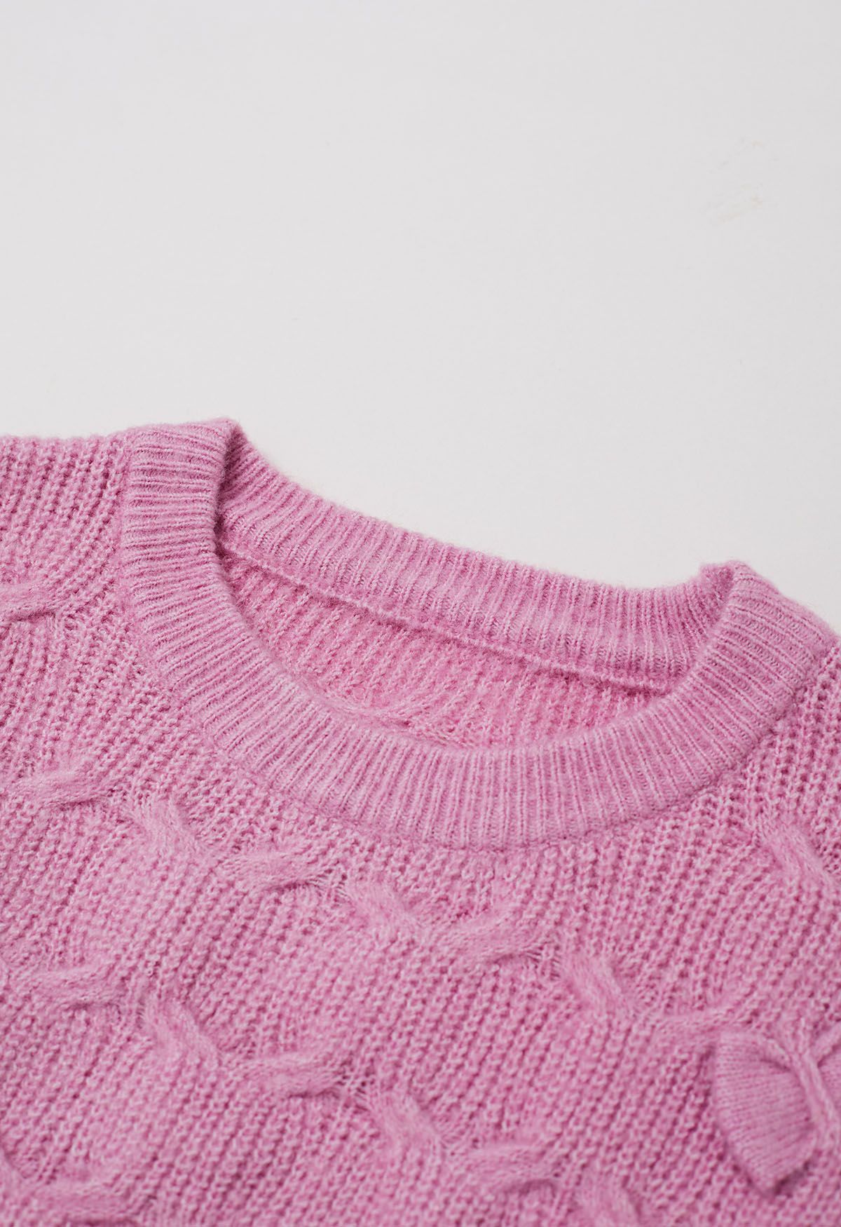 Playful Bow Geometric Textured Knit Sweater in Pink