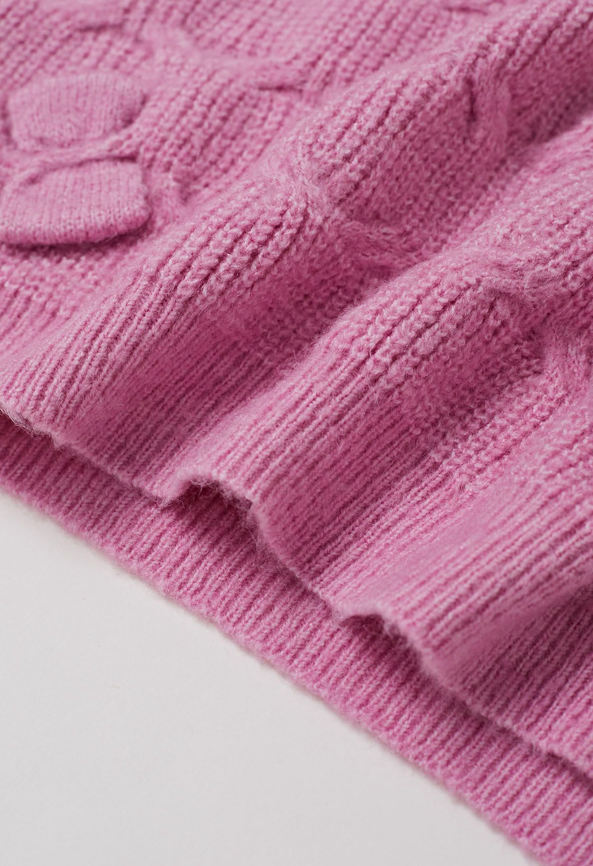 Playful Bow Geometric Textured Knit Sweater in Pink