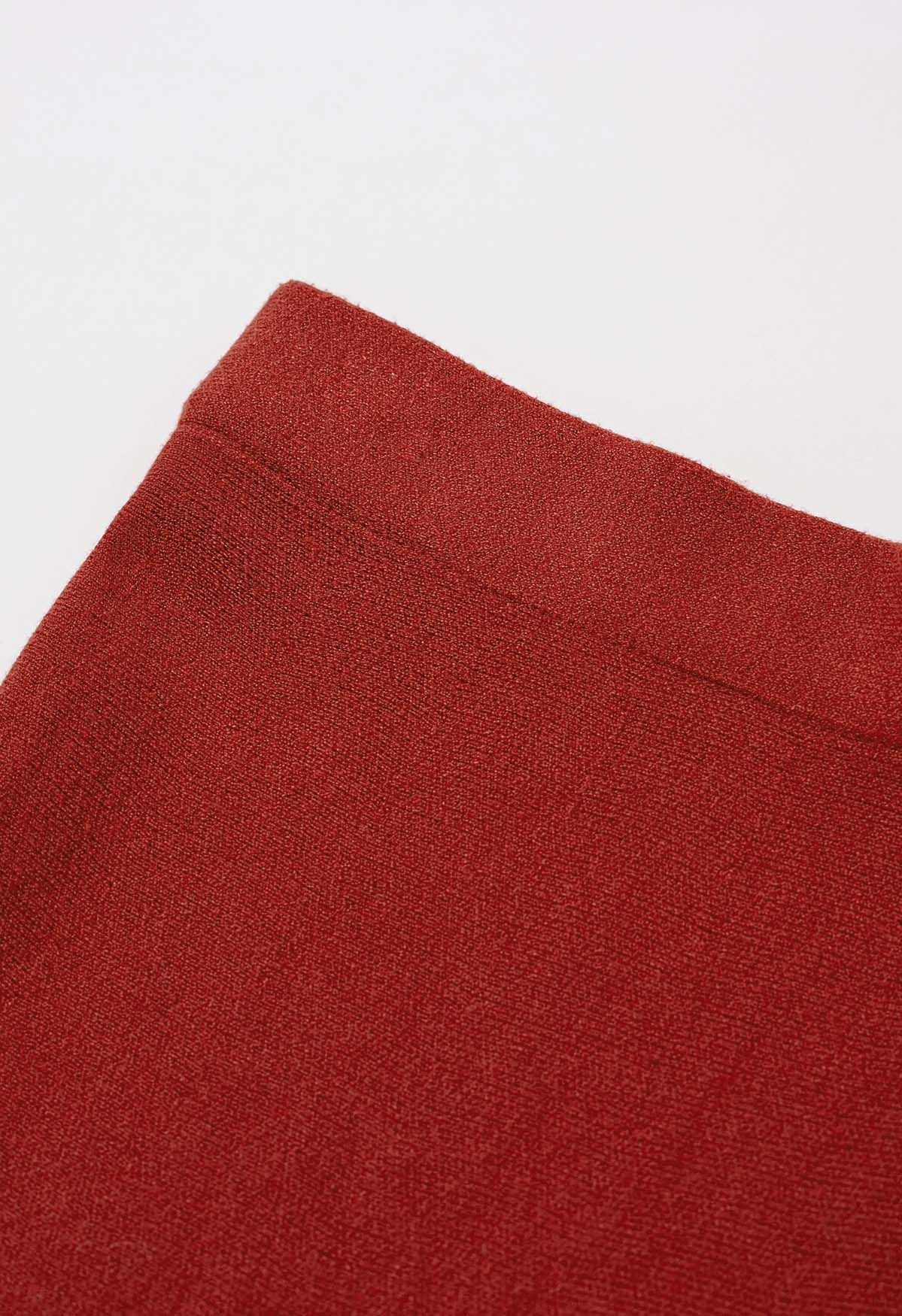 Solid Color A-Line Knit Midi Skirt in Red