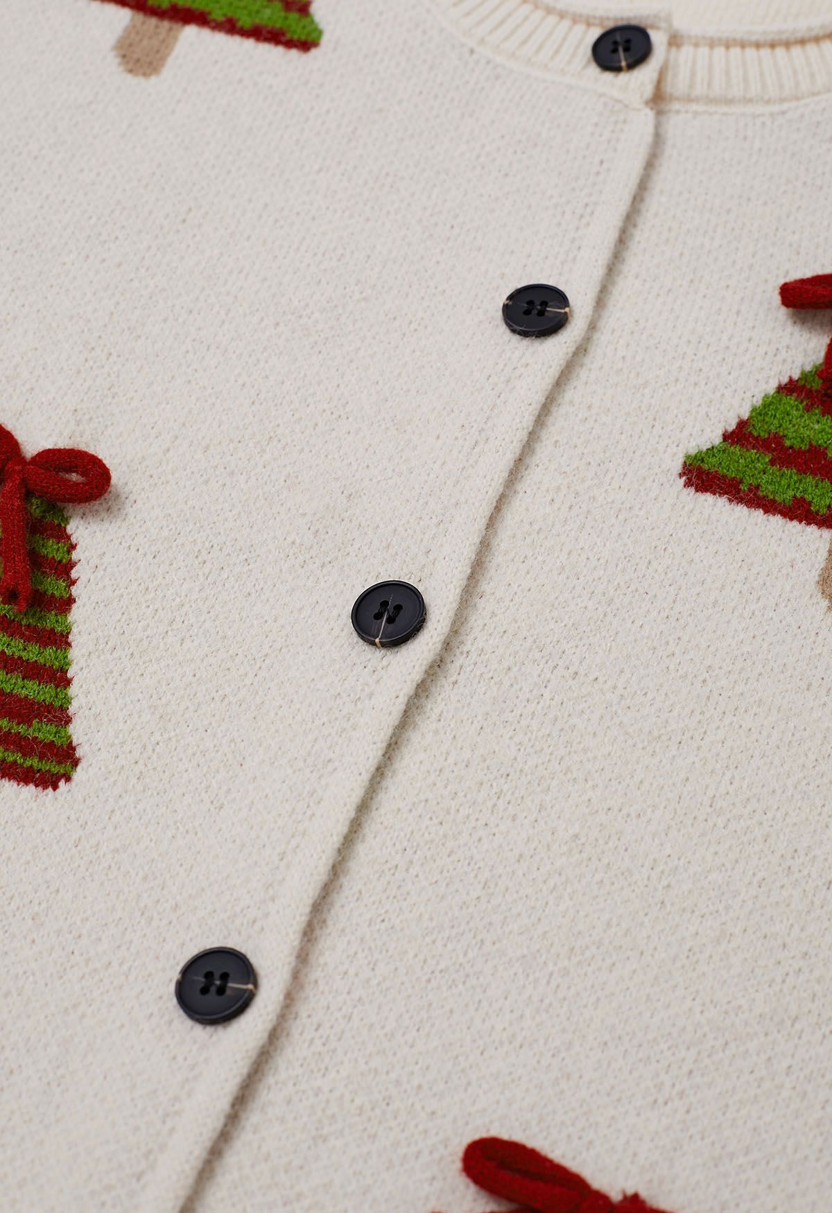 Cutie 3D Bowknot Christmas Tree Buttoned Knit Cardigan in Oatmeal