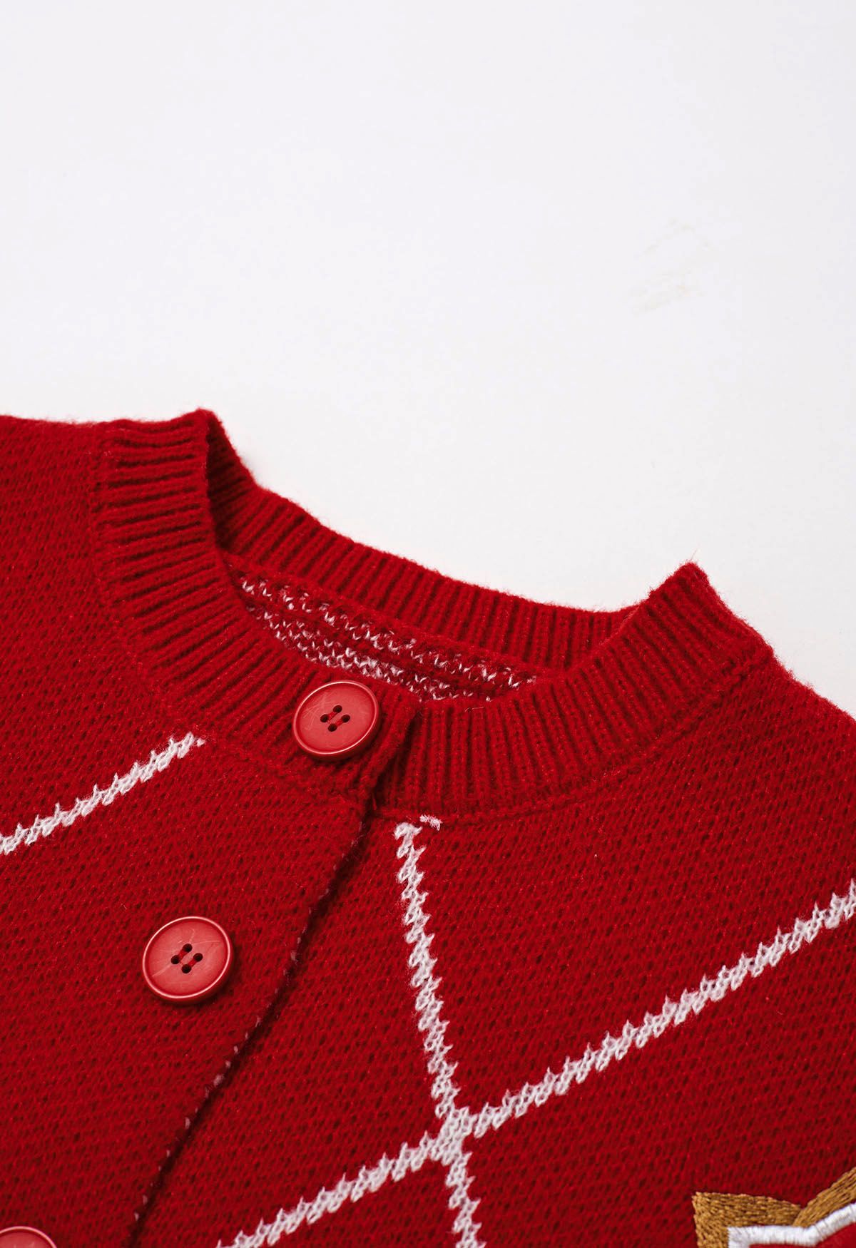 Cheer Christmas Gingerbread Buttoned Knit Cardigan in Red