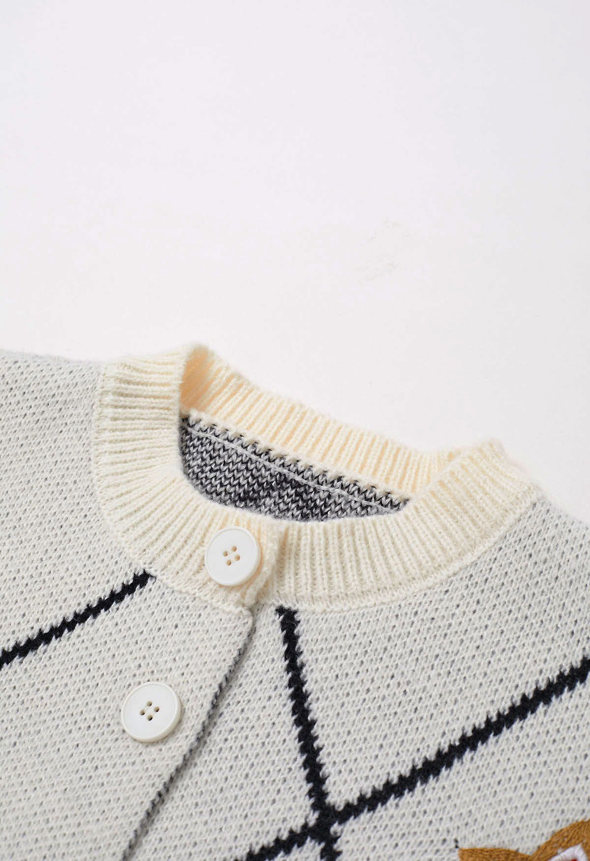 Cheer Christmas Gingerbread Buttoned Knit Cardigan in White