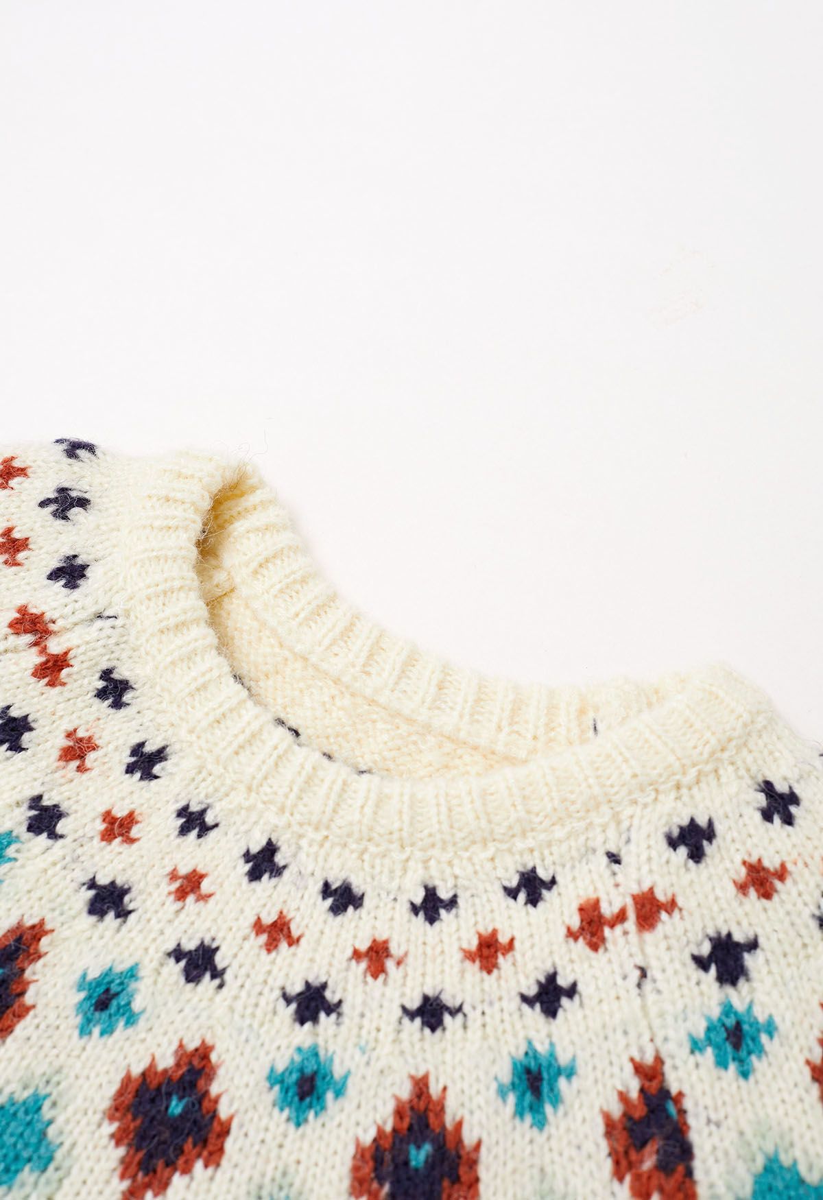 Snowflake Wonderland Fair Isle Knit Sweater in Cream