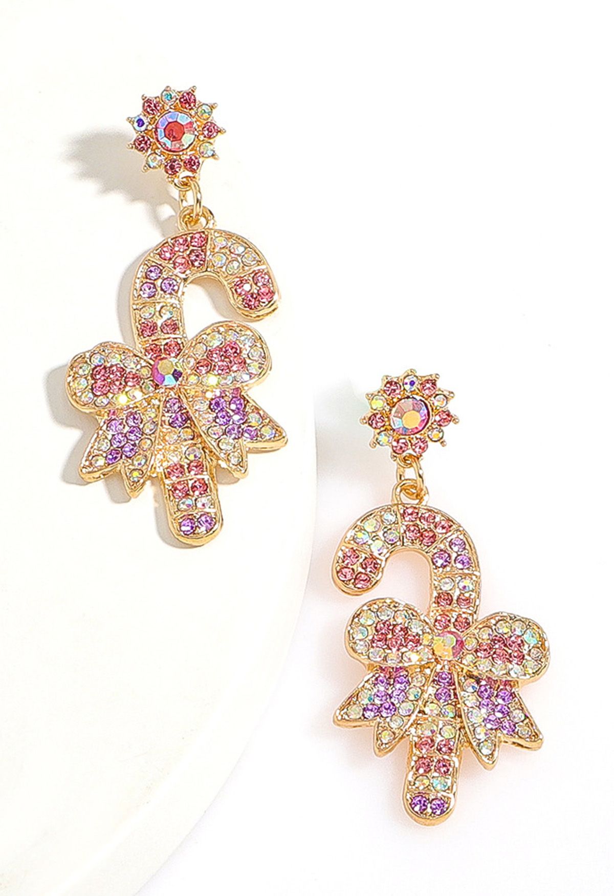 Candy Cane Bowknot Zircon Earrings