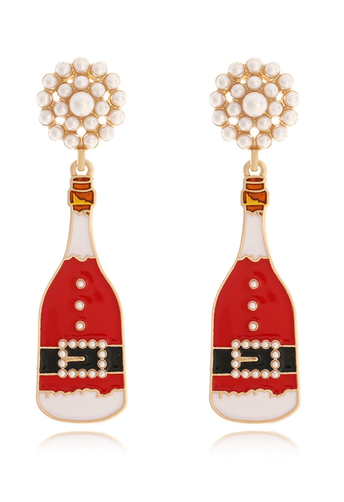 Pearl Champagne Bottle Enamel Earrings