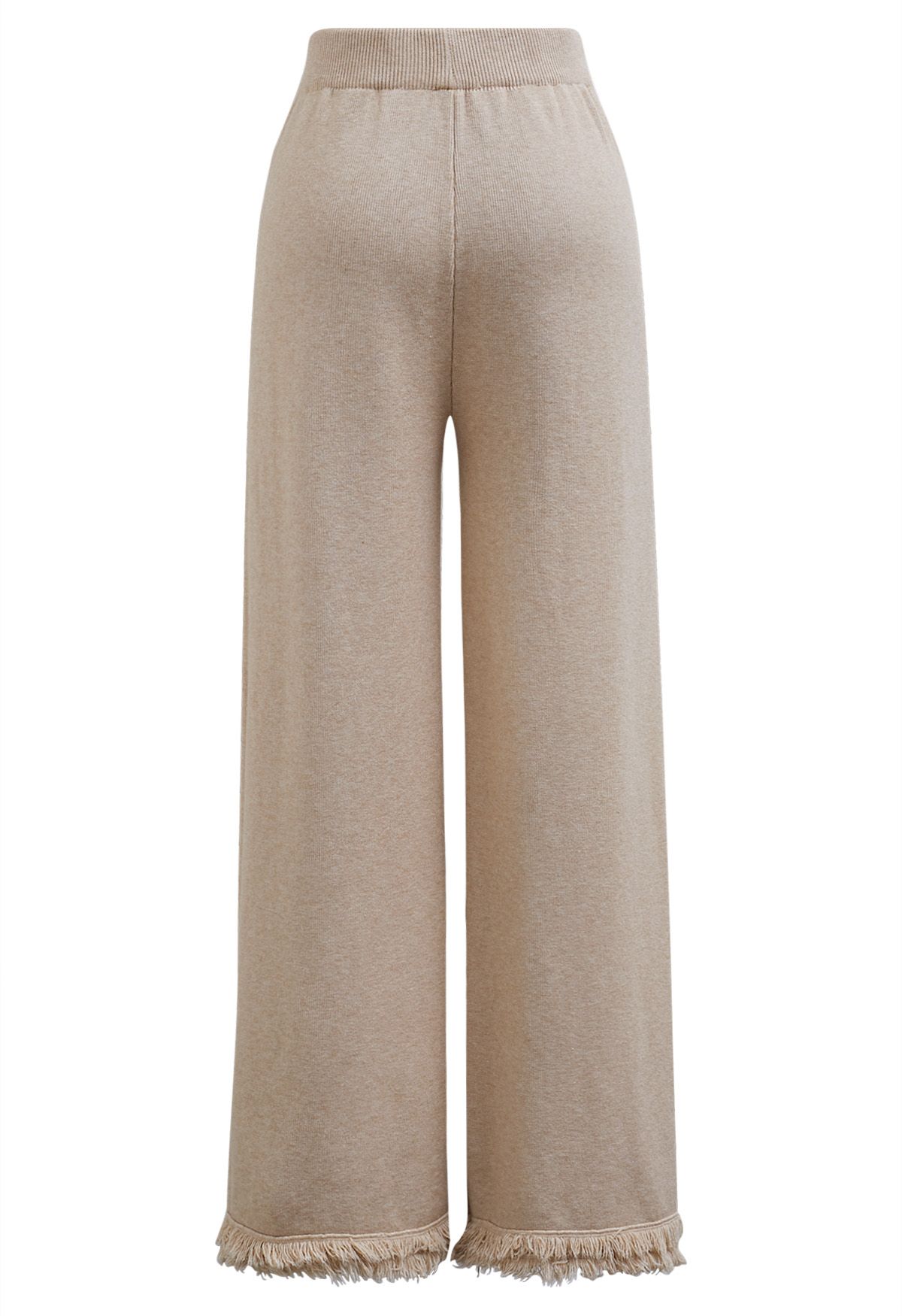 Casual Tie-String Fringed Knit Pants in Sand