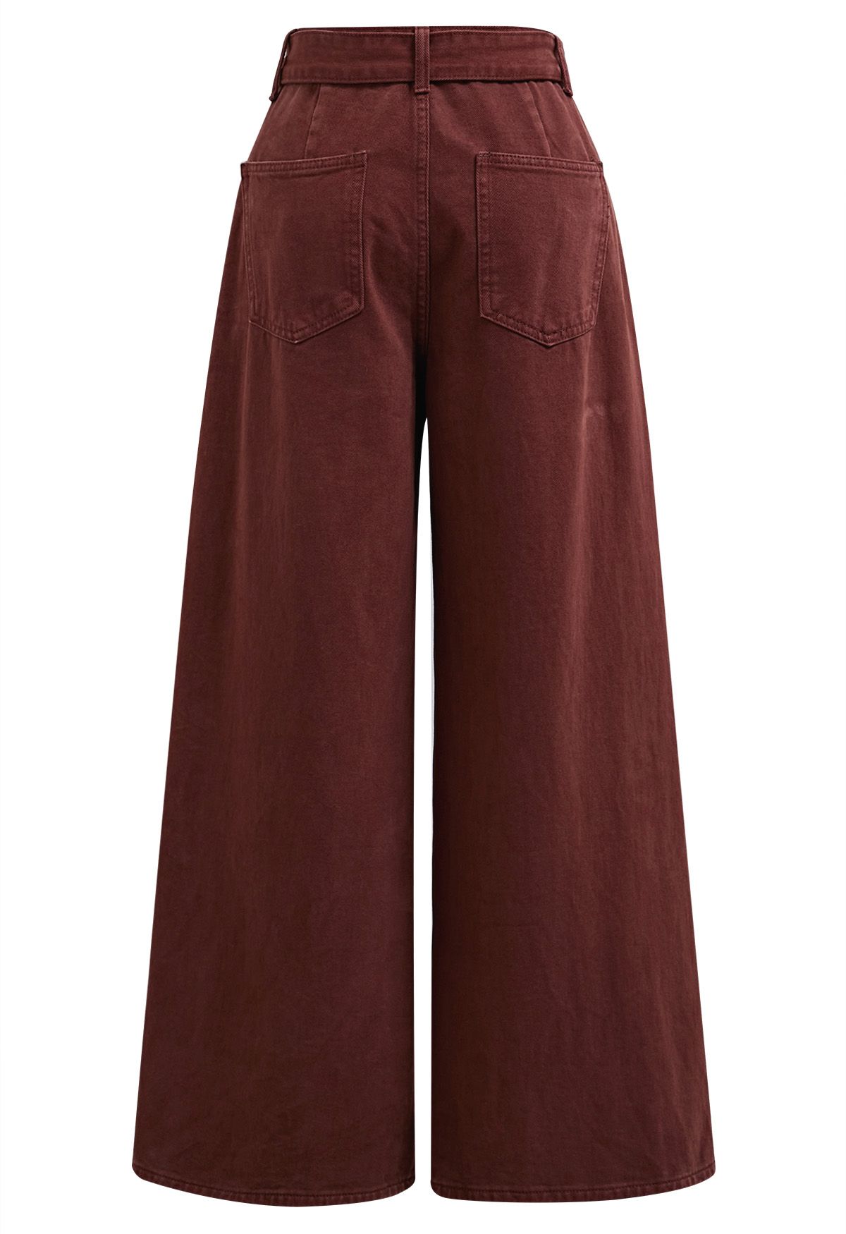 Classic Belted High-Waist Wide-Leg Jeans in Burgundy