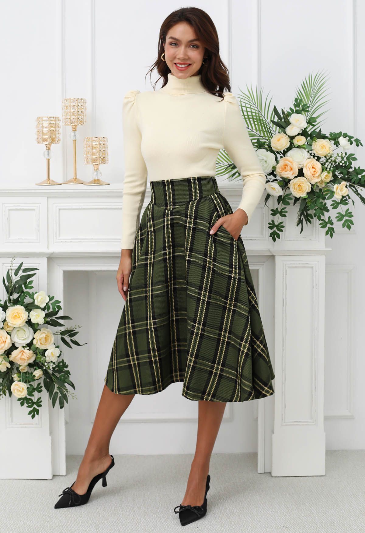 تنورة ميدي بقصة A-Line من Power in Plaid