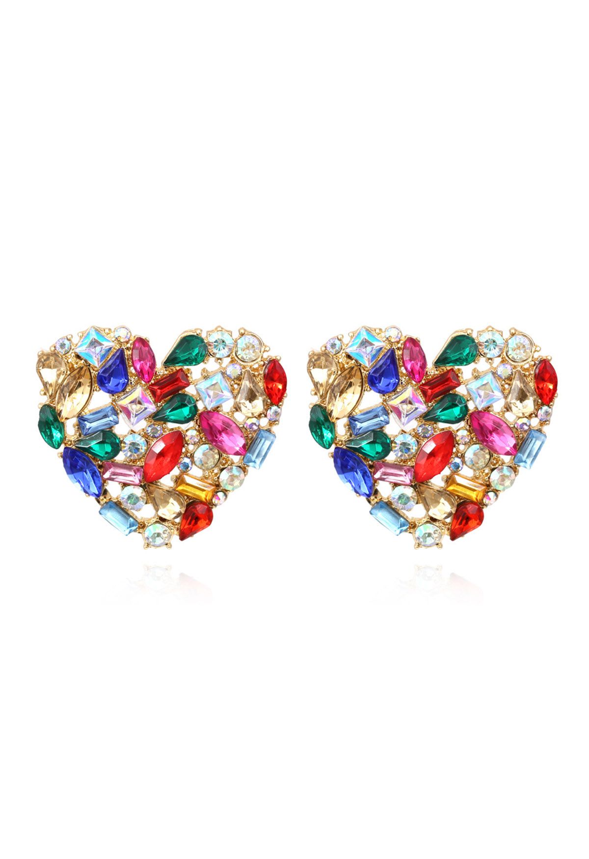 Rainbow Rhinestone Heart Earrings