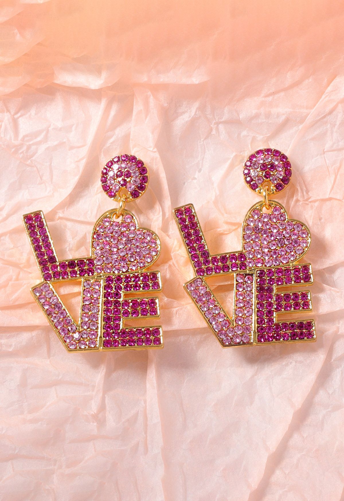 Pink Love Letters Rhinestone Earrings