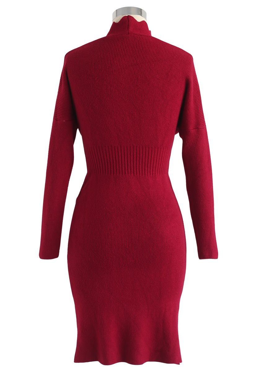 فستان كافيه تايم ملفوف منسوج باللون الأحمر