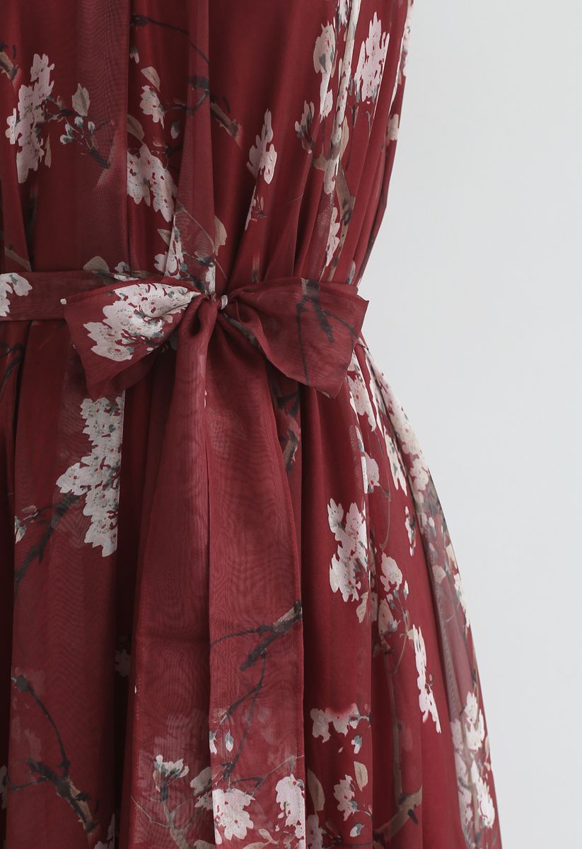 فستان ماكسي بألوان مائية من Plum Blossom بلون نبيذ