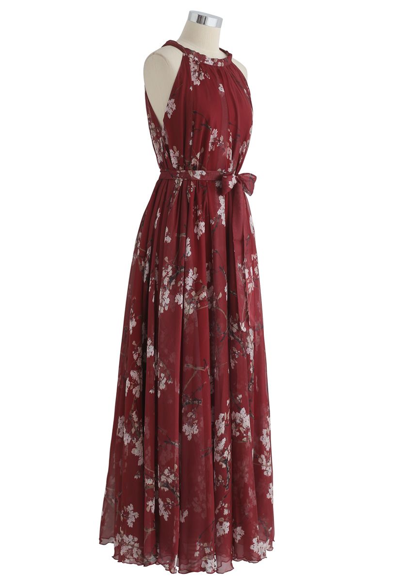 فستان ماكسي بألوان مائية من Plum Blossom بلون نبيذ