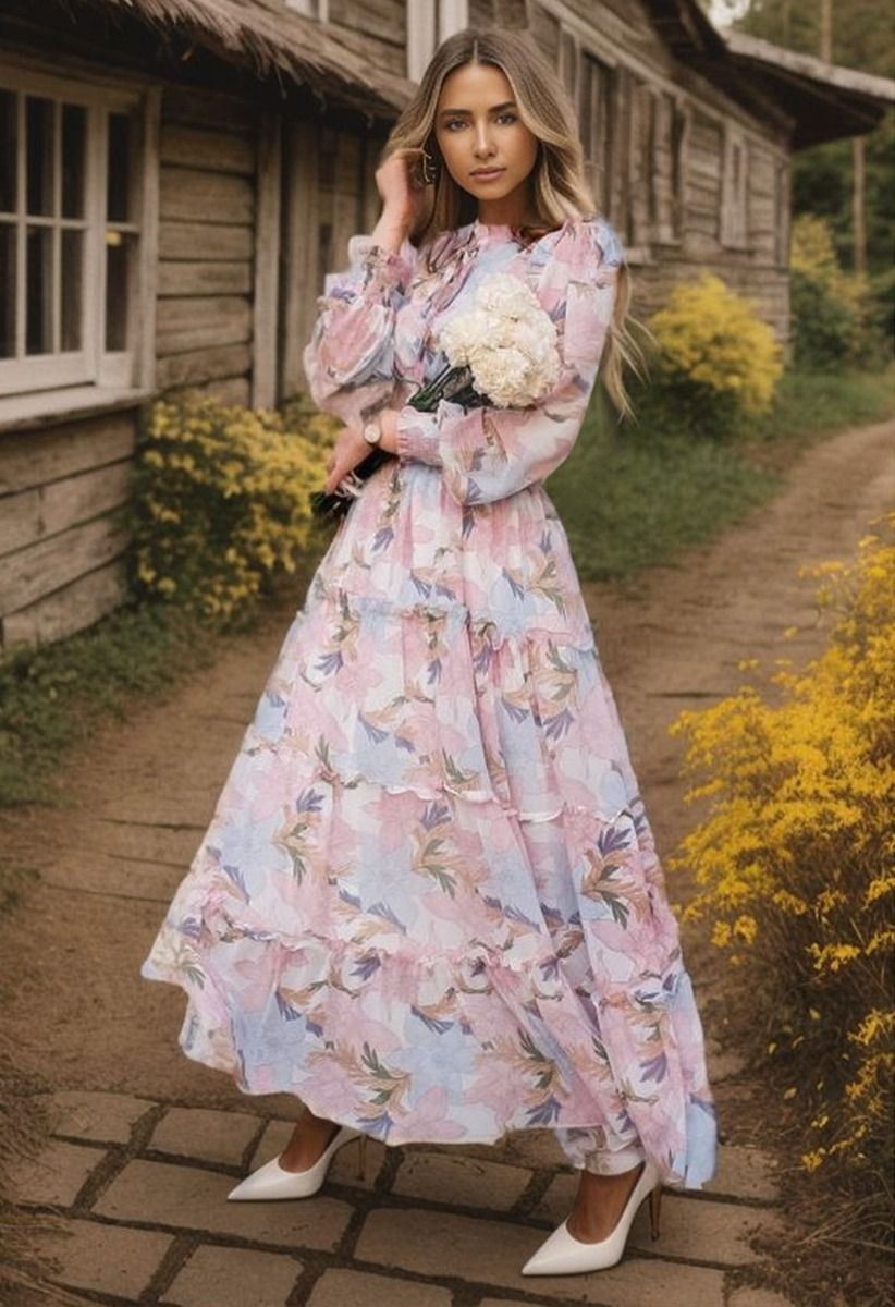وردي - فستان ماكسي شيفون من Lily Blossom