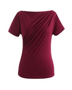 Ruched Front T-Shirt باللون الخمري