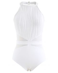 ملابس السباحة Pintuck Decor Mesh Spliced باللون الأبيض