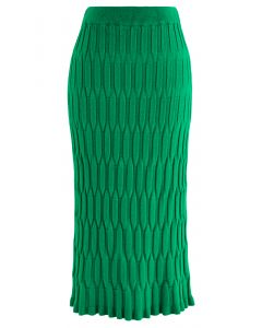 تنورة ضيقة منسوجة منقوشة باللون الأخضر