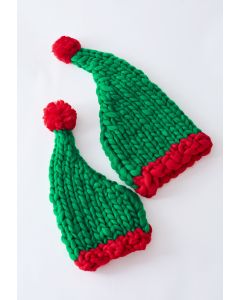 قبعة عيد الميلاد بوم بوم منسوجة يدويًا بلون كتلة اللون