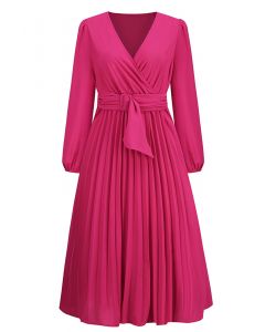 فستان بتصميم ملفوف من الأمام مع حزام بمشبك باللون البنفسجي