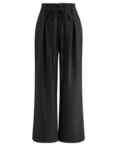 Tie Waist Wide-Leg Pants in Black