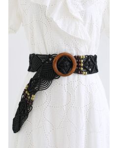 حزام منسوج من الخرز الخشبي باللون الأسود