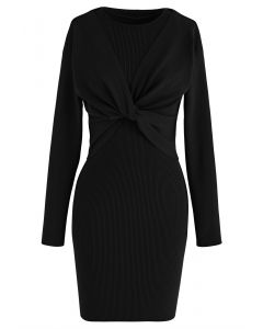 فستان منسوج من قطعتين من Twist Front باللون الأسود