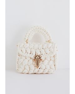 Braided Chunky Knit Mini Bag in Cream