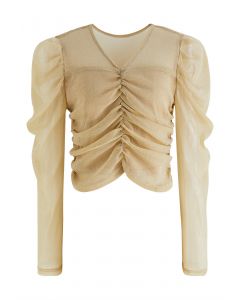 Scintillant V-Neck Ruched Front Top in Gold